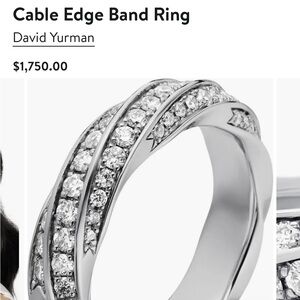 David Yurman Cable Edge Band Ring in Recycled Sterling Silver with Pavé Diamonds